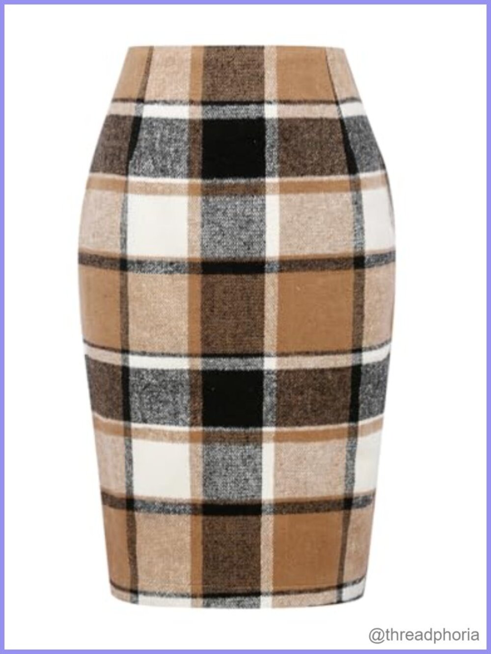 Wool Plaid Pencil Skirt High Waisted Bodycon Knee Length Midi